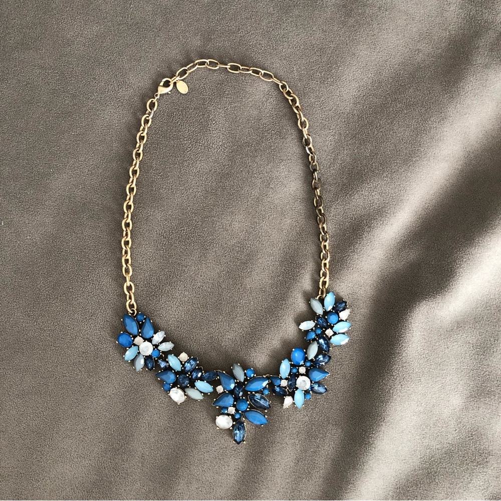 Loft Jewel Necklace Stone Gold Flower Clasp Teal Blue White